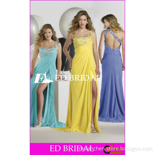 A-Line/Princess One Shoulder Sweep Train Chiffon Low Back Prom Dress Pattern